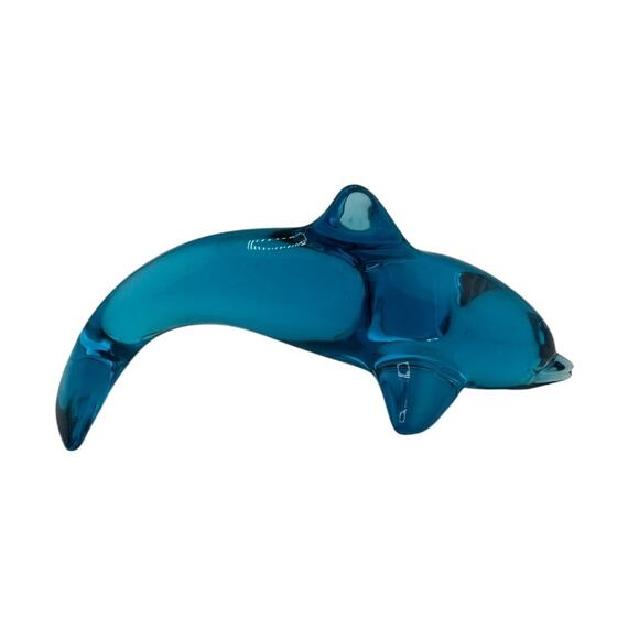Vintage Daum France Signed Blue Crystal Dolphin Figurine Leaping Collectible